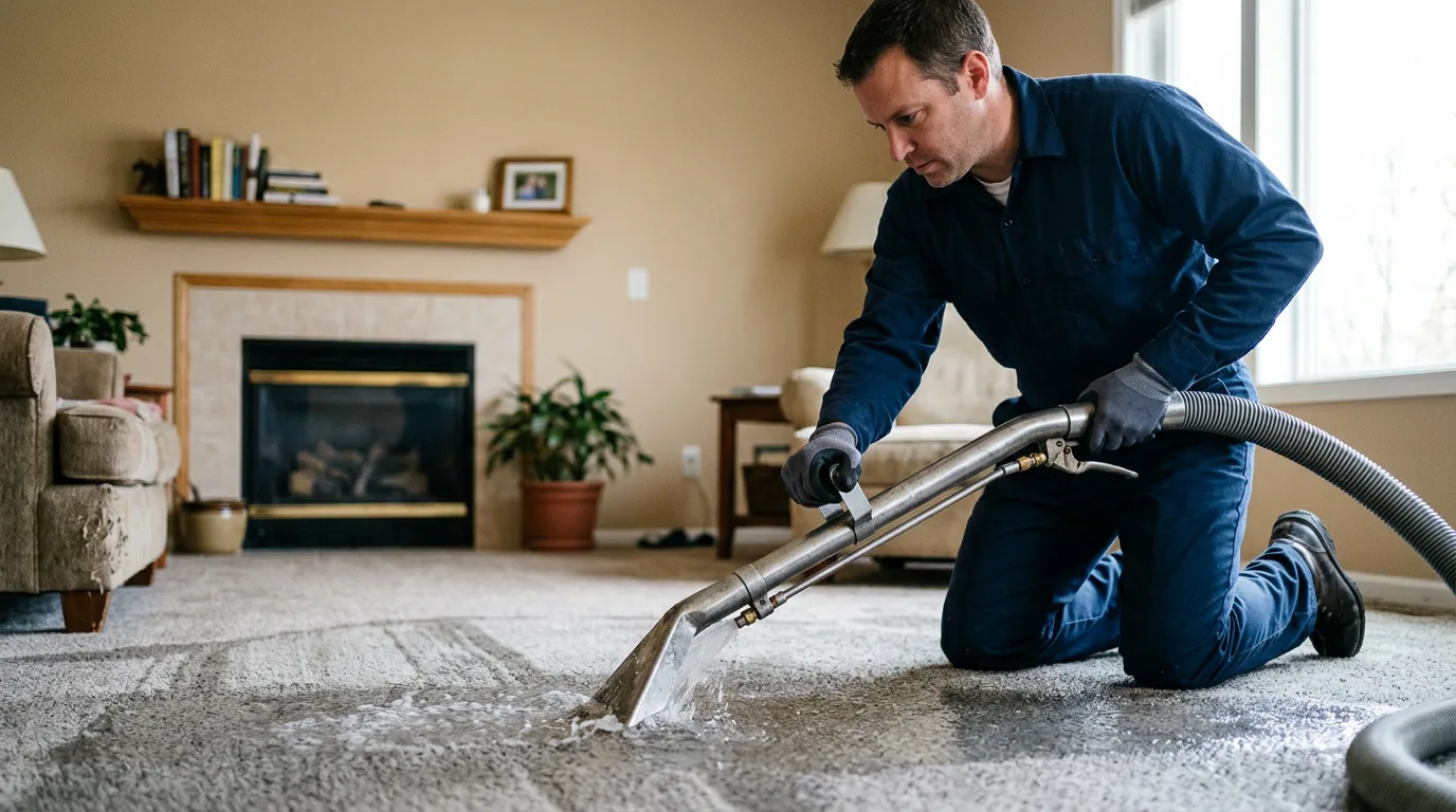 Water damage restoration technician working near Quincy, IL